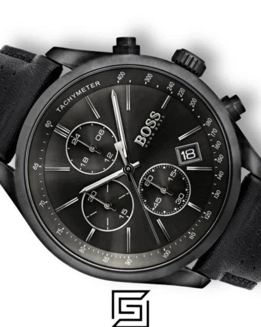 Watches,Original Watches original-watches Hugo Boss Grand Prix Men's Black Dial Leather Band Watch - 1513474 Boss