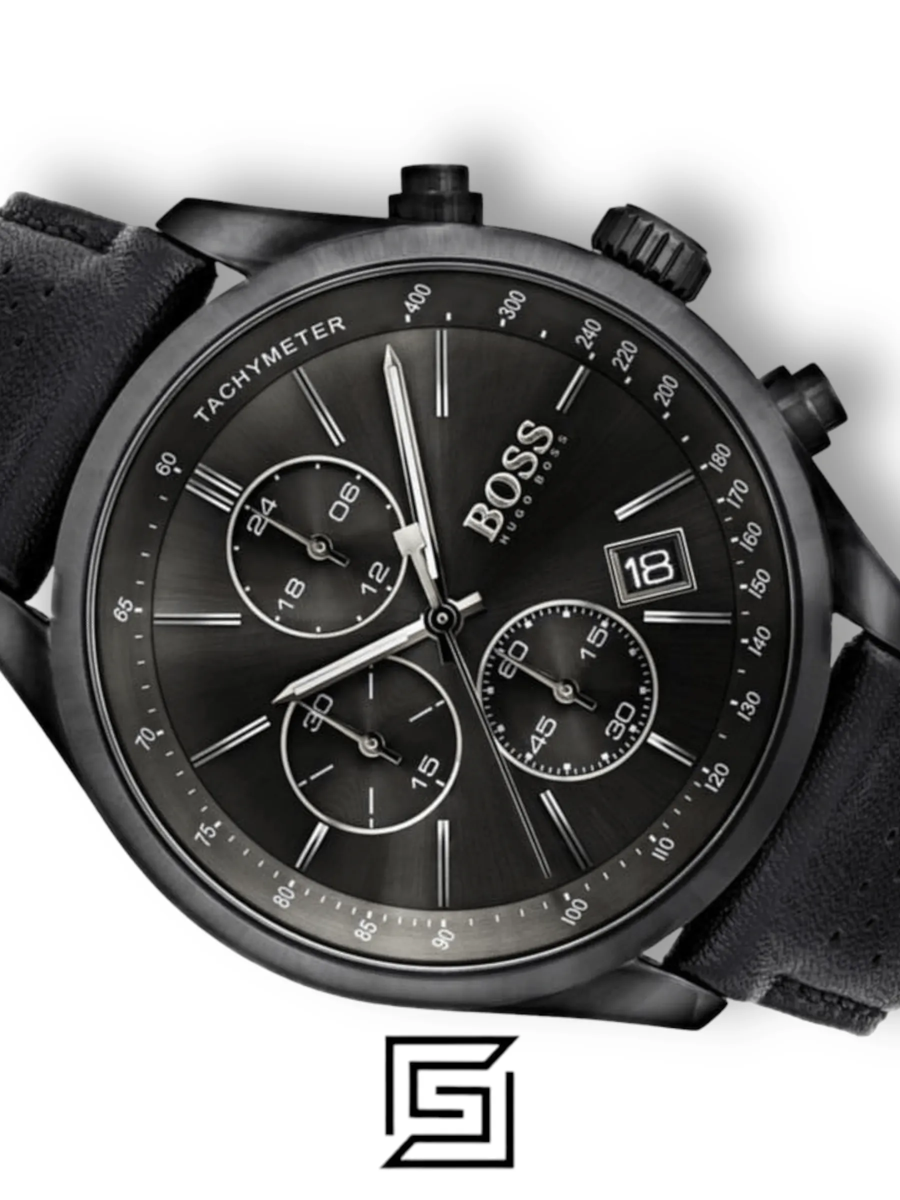 Watches,Original Watches original-watches Hugo Boss Grand Prix Men's Black Dial Leather Band Watch - 1513474 Boss