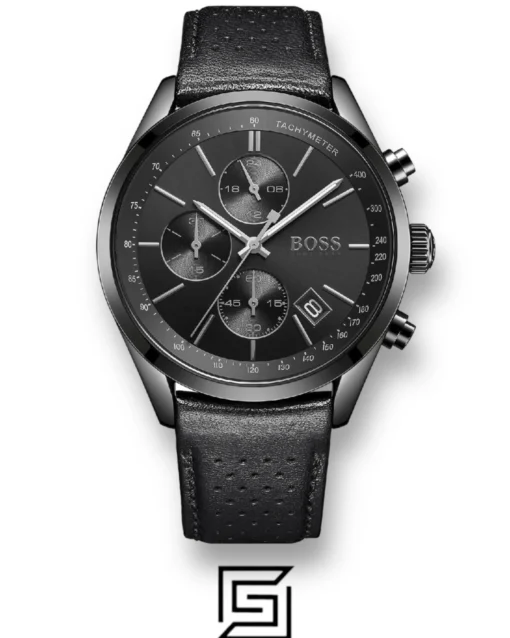 Watches,Original Watches original-watches Hugo Boss Grand Prix Men's Black Dial Leather Band Watch - 1513474 Boss