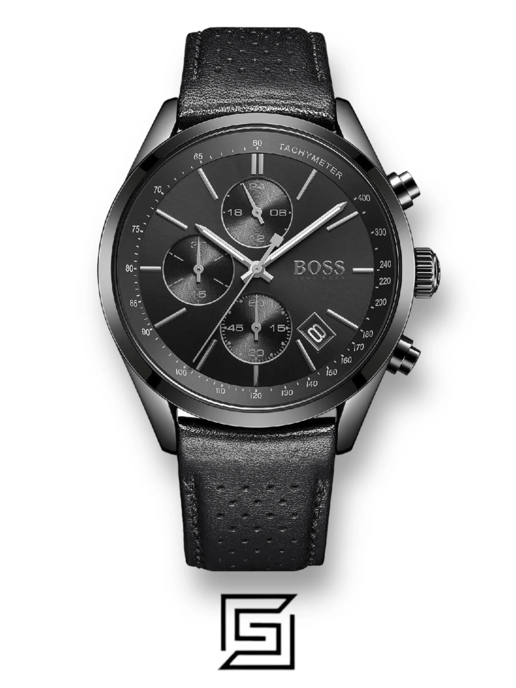 Watches,Original Watches original-watches Hugo Boss Grand Prix Men's Black Dial Leather Band Watch - 1513474 Boss