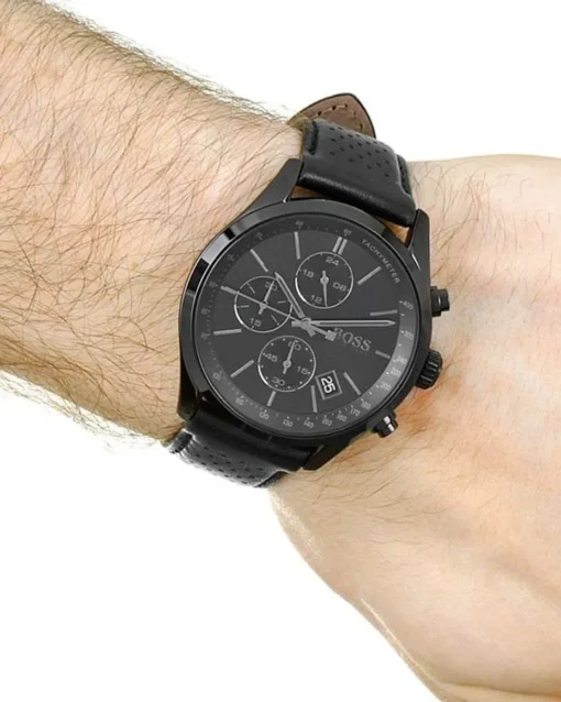 Watches,Original Watches original-watches Hugo Boss Grand Prix Men's Black Dial Leather Band Watch - 1513474 Boss