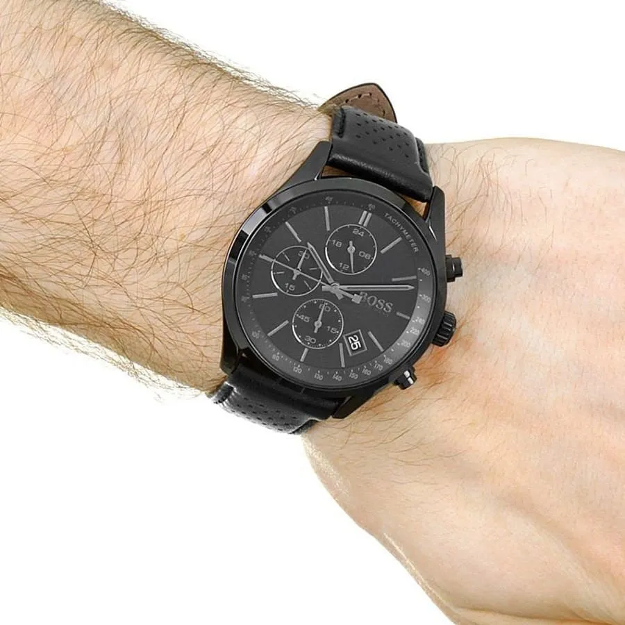 Watches,Original Watches original-watches Hugo Boss Grand Prix Men's Black Dial Leather Band Watch - 1513474 Boss