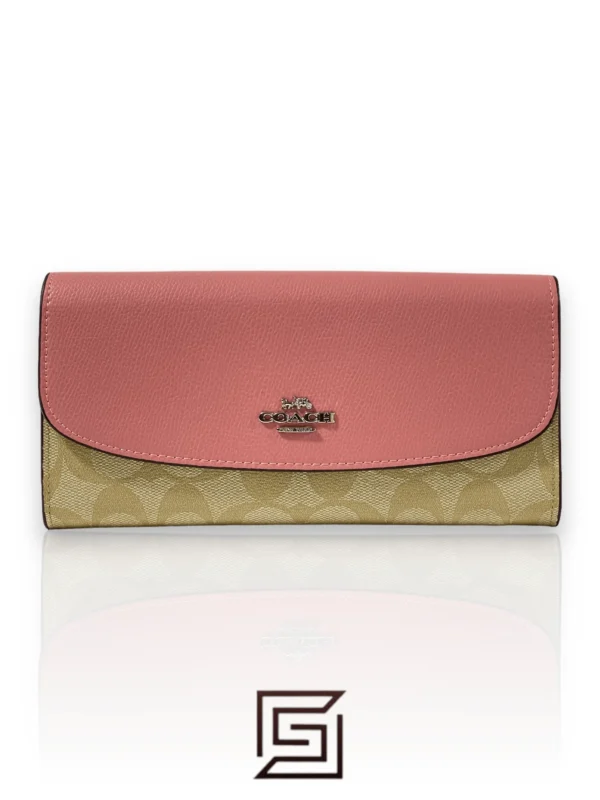 Leather,Wallets,Women Coach wallets Big Wallet coash pattern BEIGE x PINK F54022 Coach
