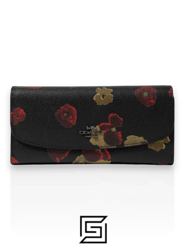 Leather,Wallets,Women wallets Coach Crossgrain Leather Cherry Blossom Floral Envelope Wallet, F55675 QB/M2 Coach