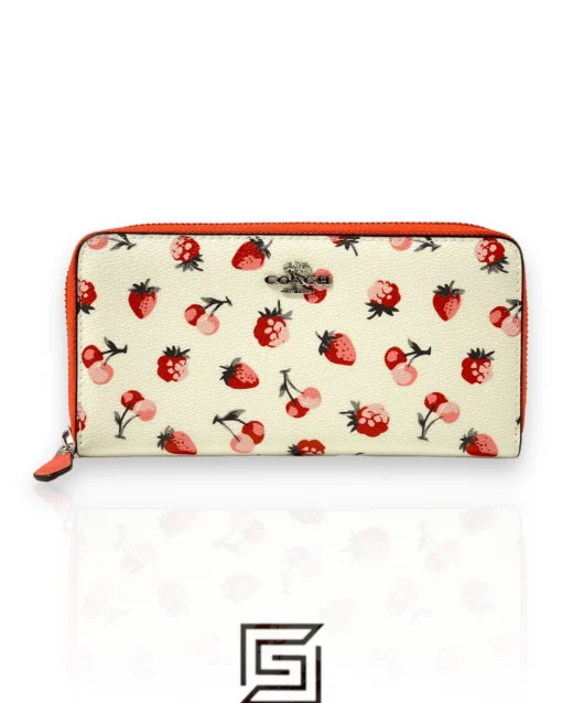 Leather,Wallets,Women wallets ACCORDION WALLET WITH FRUIT PRINT COACH SILVER/CHALK MULTI F23498 Coach