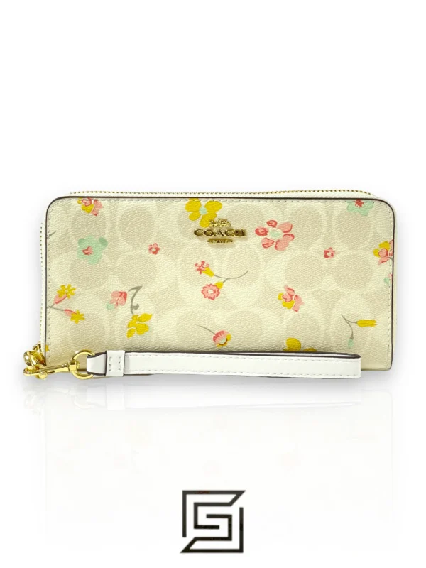 Leather,Wallets,Women Coach wallets Long Zip Around Wallet In Signature Canvas With Mystical Floral Print C8695 Coach