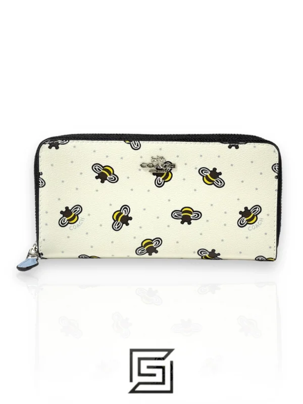 Leather,Wallets,Women wallets COACH Coach Long Wallet Bee Round Zip Wallet Accordion White White Light Blue F23498 Coach