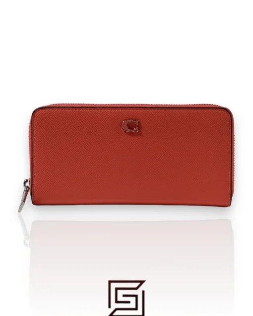 Leather,Wallets,Women wallets Coach Accordion Zip Around Long Wallet in Sun Orange Crossgrain Leather with Signature Coated Canvas Interior - CJ884 Coach