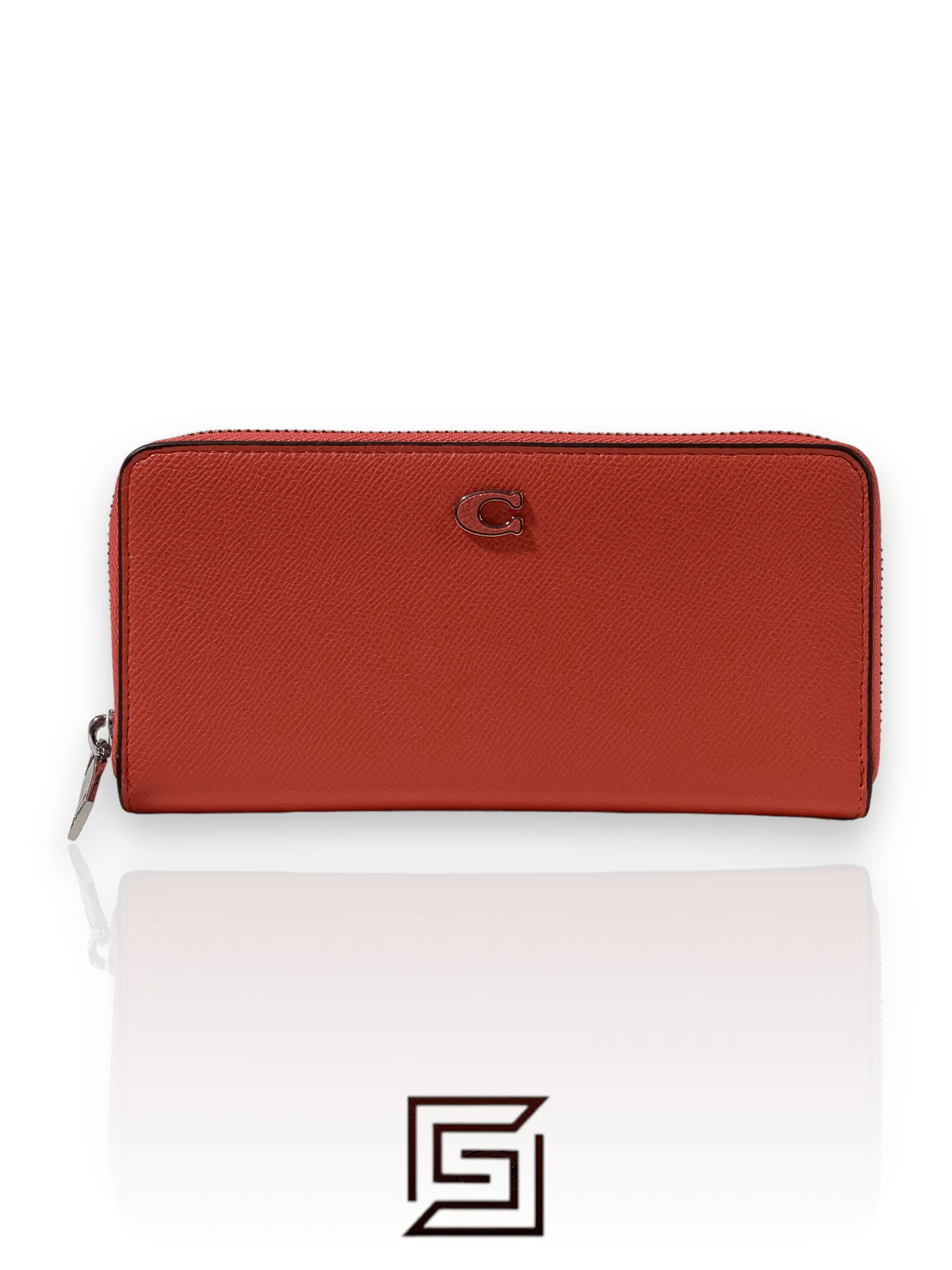 Leather,Wallets,Women wallets Coach Accordion Zip Around Long Wallet in Sun Orange Crossgrain Leather with Signature Coated Canvas Interior - CJ884 Coach