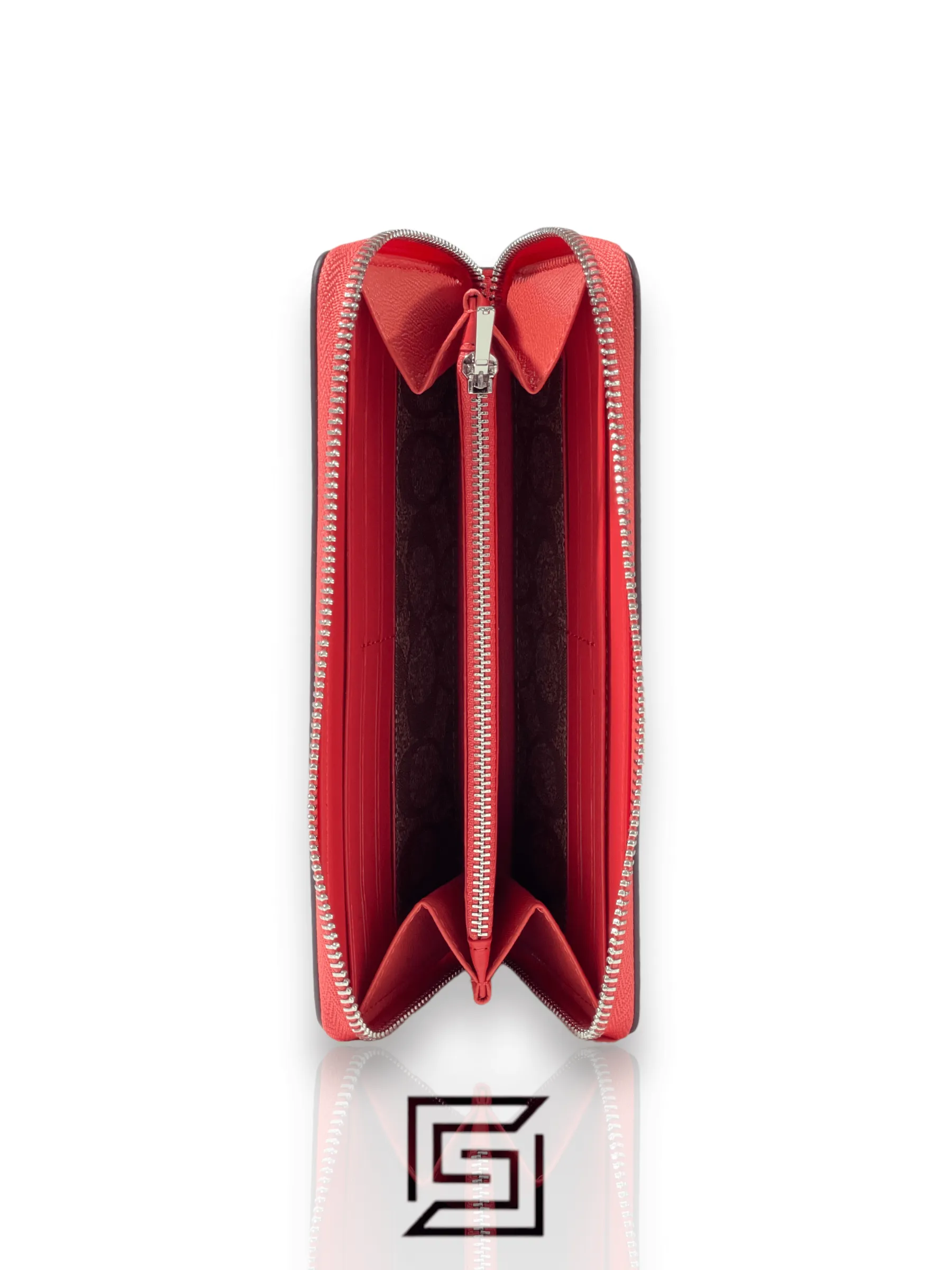 Leather,Wallets,Women wallets Coach Accordion Zip Around Long Wallet in Sun Orange Crossgrain Leather with Signature Coated Canvas Interior - CJ884 Coach