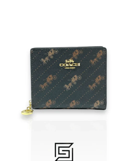 Leather,Wallets,Women Coach wallets Snap Wallet With Horse And Carriage Dot Print Brown C4104 Coach