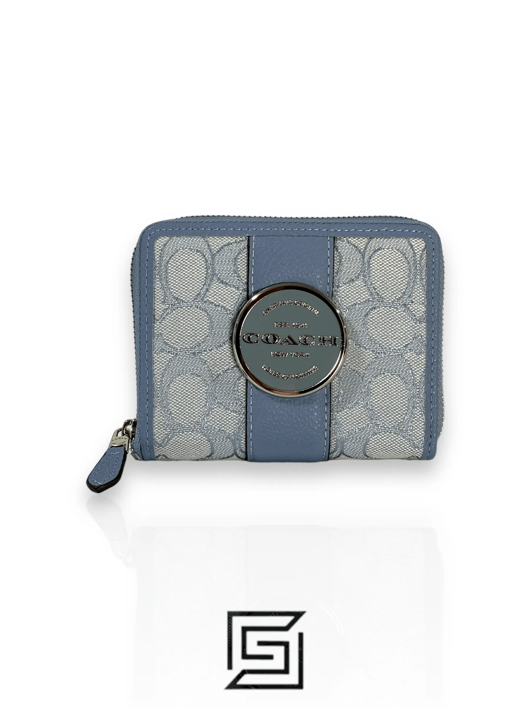 Leather,Wallets,Women Coach wallets Lonnie Small Zip Around Wallet In Signature Jacquard Blue C8323 Coach
