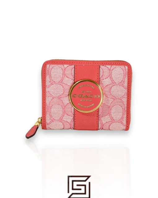 Leather,Wallets,Women Coach wallets Lonnie Small Zip Around Wallet In Signature Jacquard Pink C8323 Coach