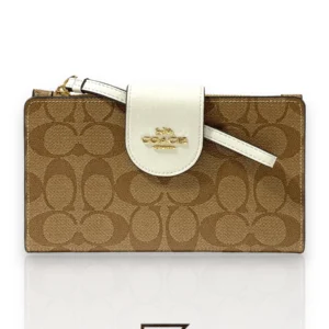 Leather,Wallets,Women Coach wallets Phone Wallet In Colorblock Signature Canvas Brown x White Style No. C2874 Coach