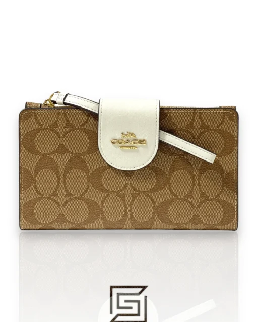 Leather,Wallets,Women Coach wallets Phone Wallet In Colorblock Signature Canvas Brown x White Style No. C2874 Coach