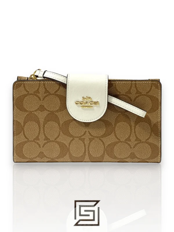 Leather,Wallets,Women Coach wallets Phone Wallet In Colorblock Signature Canvas Brown x White Style No. C2874 Coach