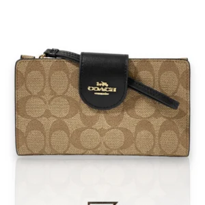 Leather,Wallets,Women Coach wallets Phone Wallet In Colorblock Signature Canvas Brown x Black Style No. C2874 Coach