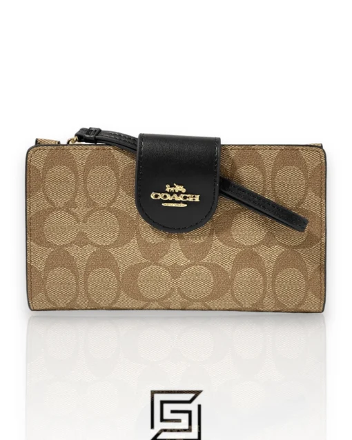 Leather,Wallets,Women Coach wallets Phone Wallet In Colorblock Signature Canvas Brown x Black Style No. C2874 Coach