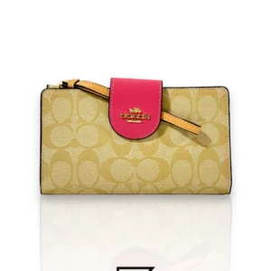 Leather,Wallets,Women Coach wallets Phone Wallet In Colorblock Signature Canvas Biege x Pink Style No. C2874 Coach