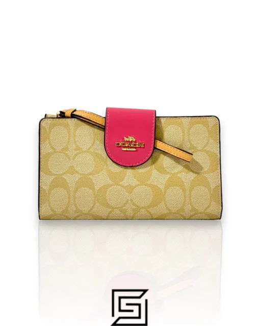 Leather,Wallets,Women Coach wallets Phone Wallet In Colorblock Signature Canvas Biege x Pink Style No. C2874 Coach