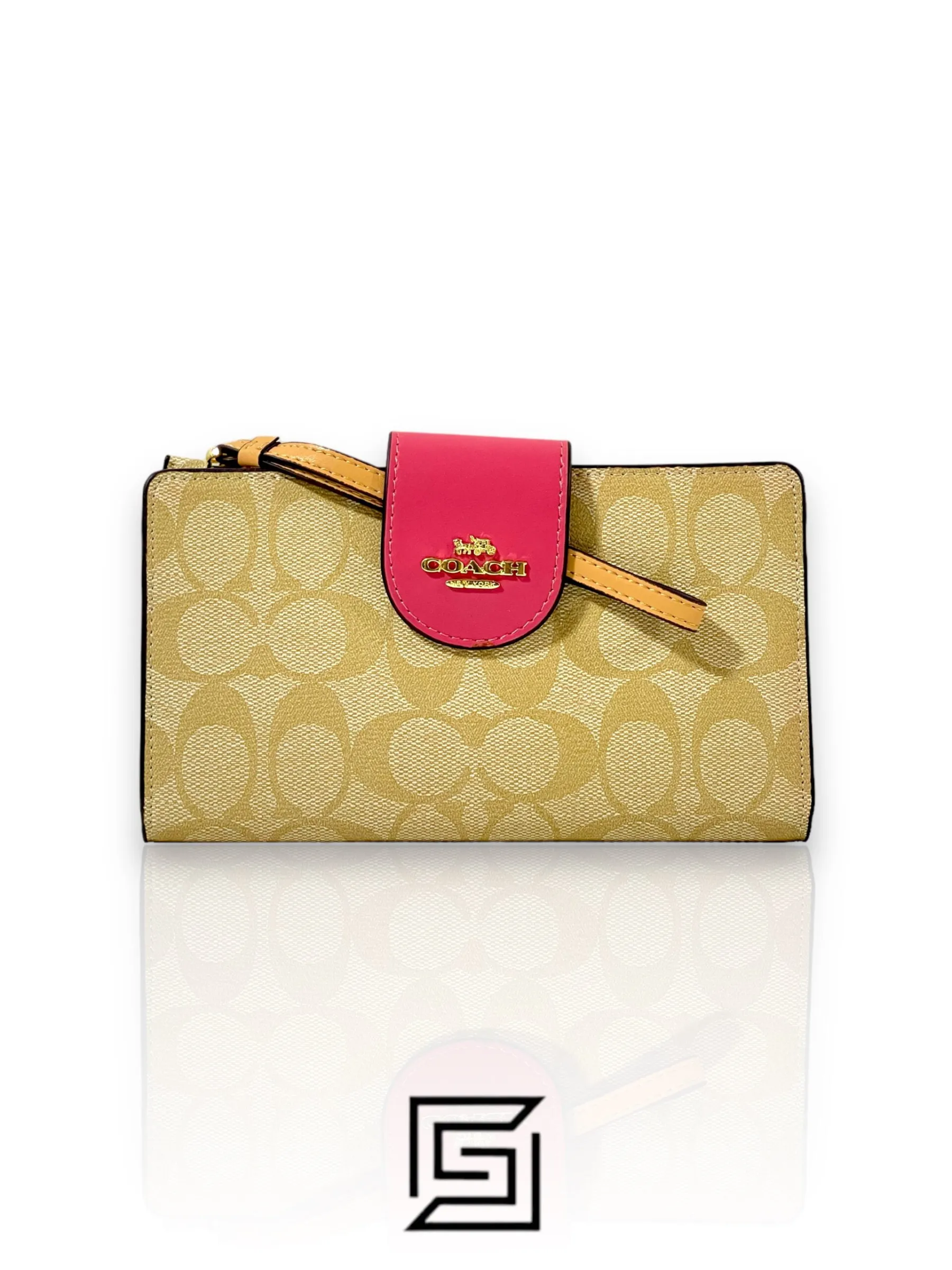 Leather,Wallets,Women Coach wallets Phone Wallet In Colorblock Signature Canvas Biege x Pink Style No. C2874 Coach