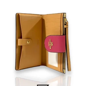 Leather,Wallets,Women Coach wallets Phone Wallet In Colorblock Signature Canvas Biege x Pink Style No. C2874 Coach