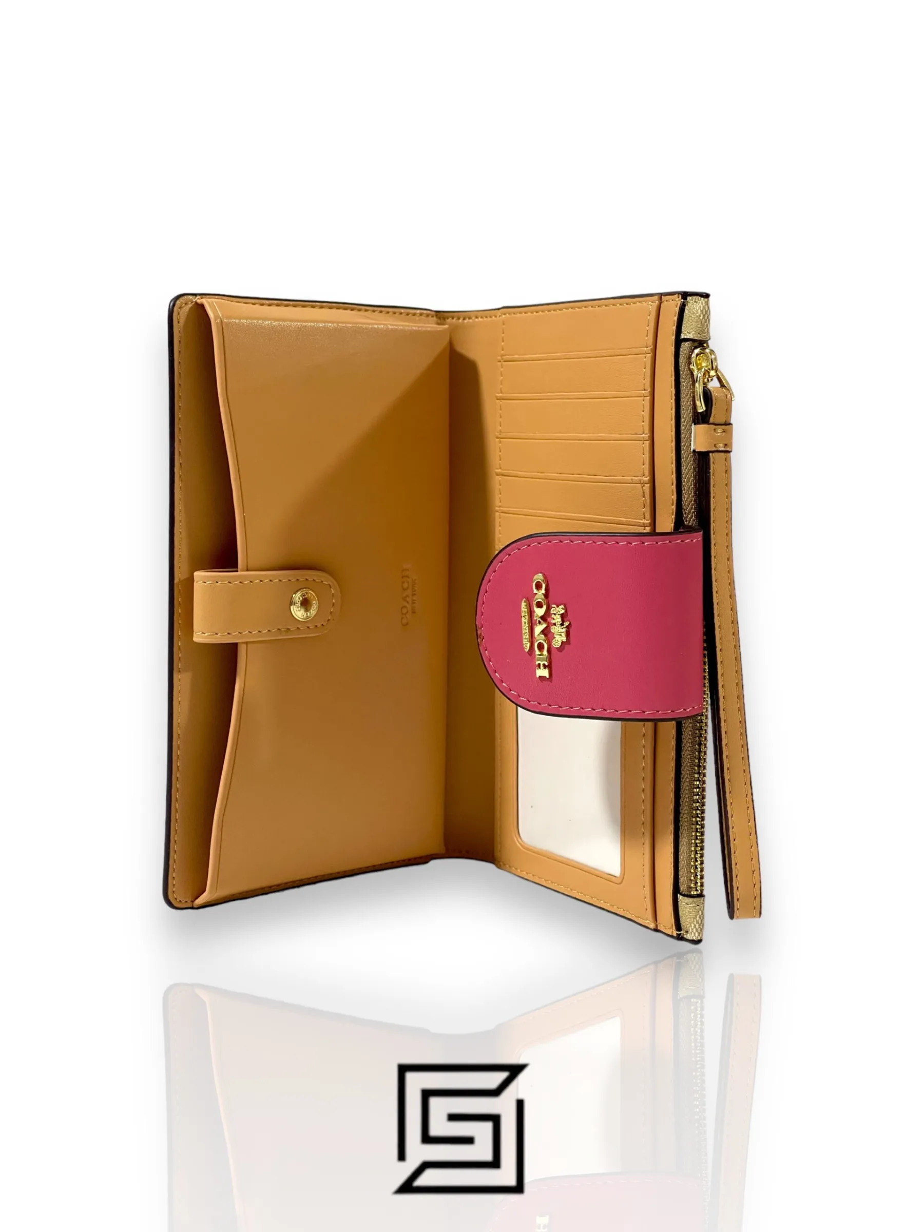 Leather,Wallets,Women Coach wallets Phone Wallet In Colorblock Signature Canvas Biege x Pink Style No. C2874 Coach