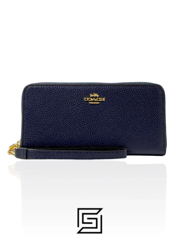 Leather,Wallets,Women Coach wallets Long Zip Around Wallet In Signature Canvas Dark Blue Style No. C4451 Coach
