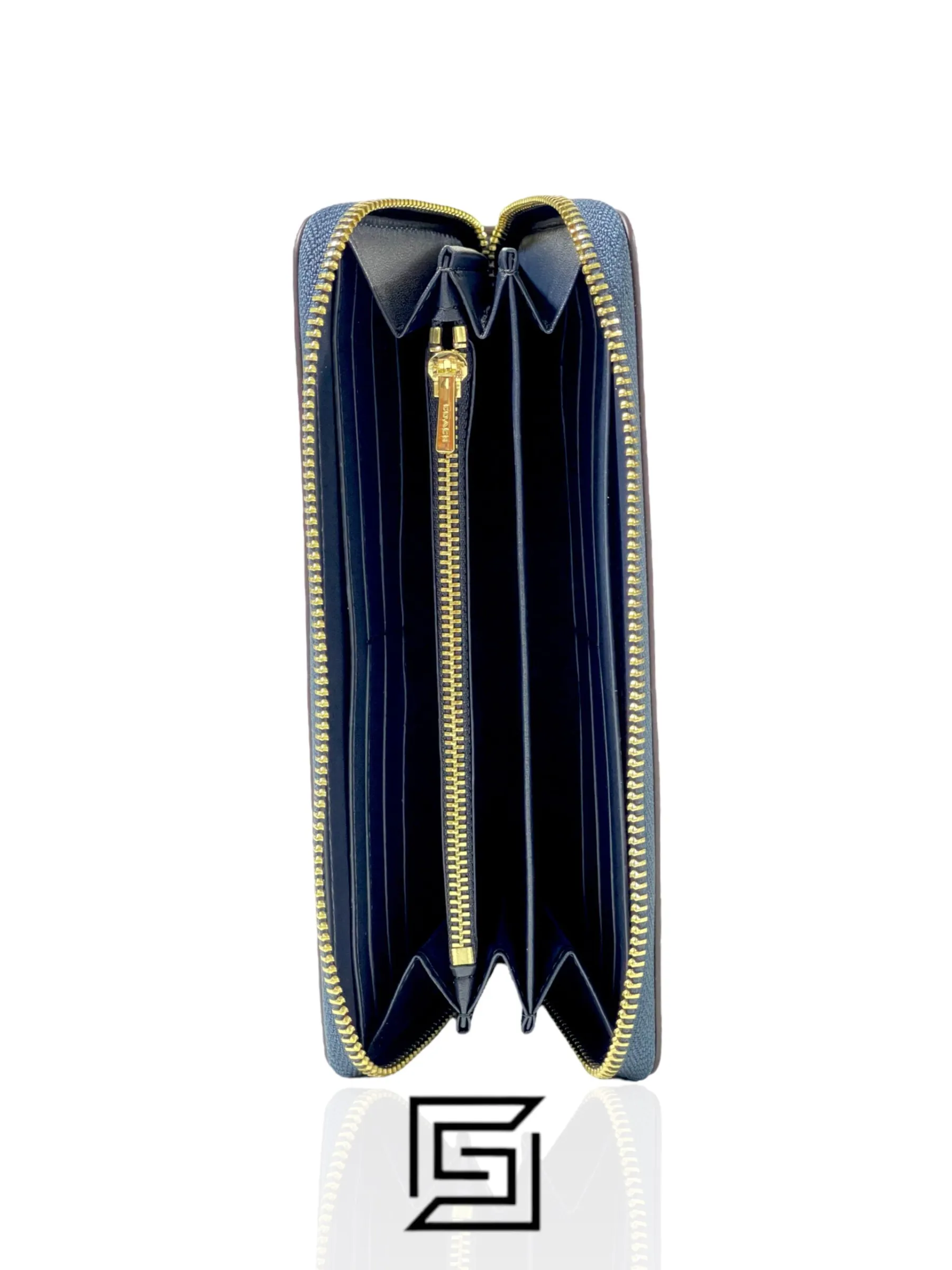 Leather,Wallets,Women Coach wallets Long Zip Around Wallet In Signature Canvas Dark Blue Style No. C4451 Coach