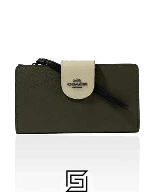 Leather,Wallets,Women Coach wallets Phone Wallet In Color Army Oil x White C2869 Coach