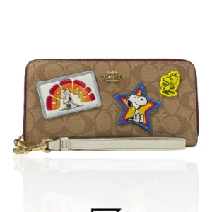 Leather,Wallets,Women wallets Coach X Peanuts Long Zip Around Wallet In Signature Canvas With Varsity Patches C4598 Coach
