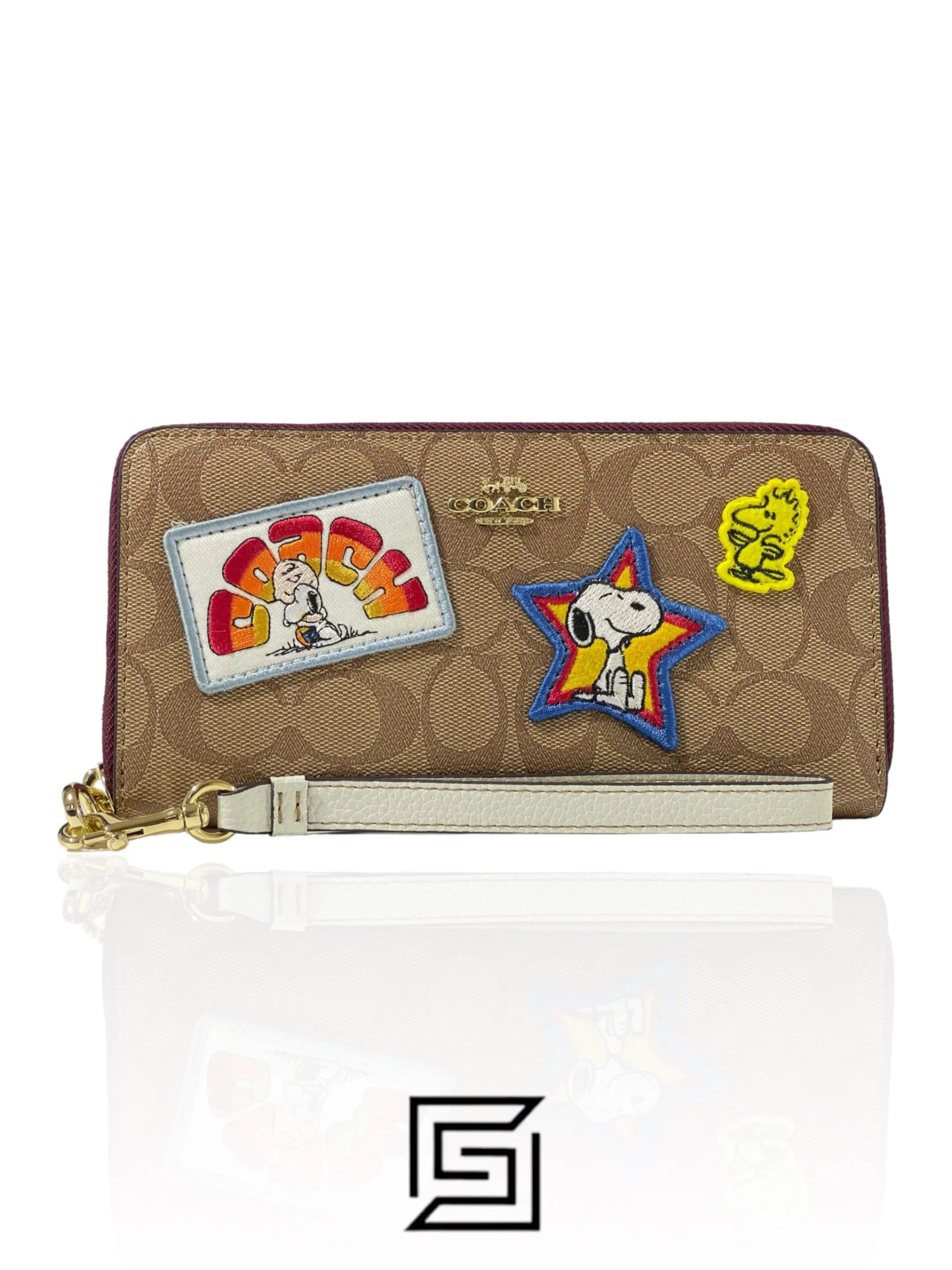 Leather,Wallets,Women wallets Coach X Peanuts Long Zip Around Wallet In Signature Canvas With Varsity Patches C4598 Coach