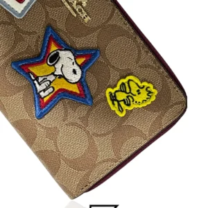 Leather,Wallets,Women wallets Coach X Peanuts Long Zip Around Wallet In Signature Canvas With Varsity Patches C4598 Coach