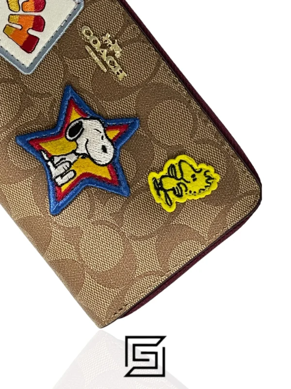Leather,Wallets,Women wallets Coach X Peanuts Long Zip Around Wallet In Signature Canvas With Varsity Patches C4598 Coach