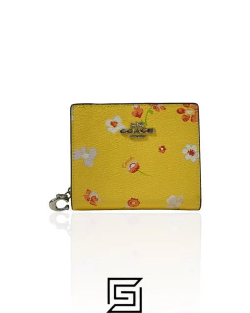 Leather,Wallets,Women Coach wallets Snap Wallet With Mystical Floral Print Yellow Style No. C8703 Coach