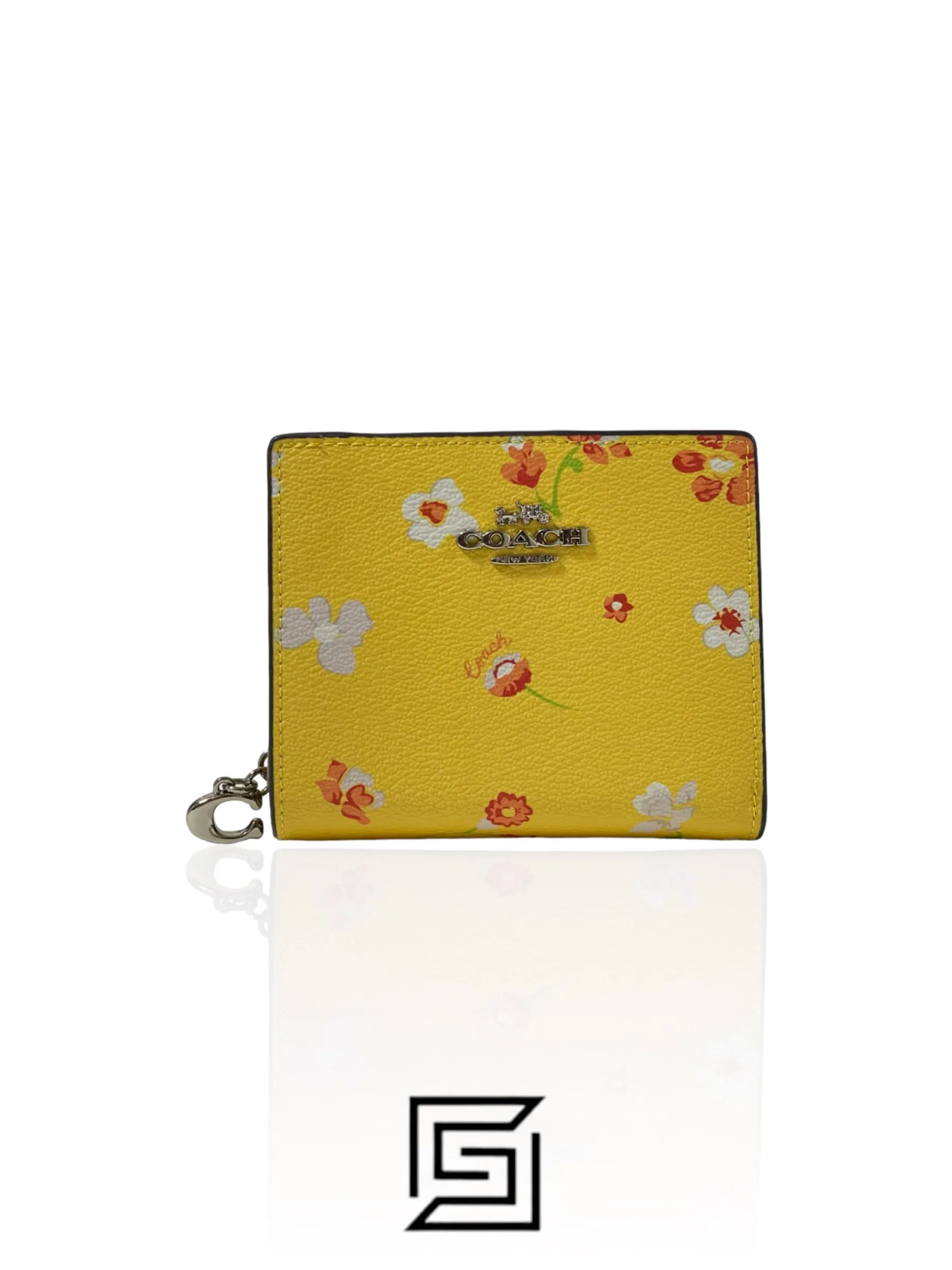 Leather,Wallets,Women Coach wallets Snap Wallet With Mystical Floral Print Yellow Style No. C8703 Coach