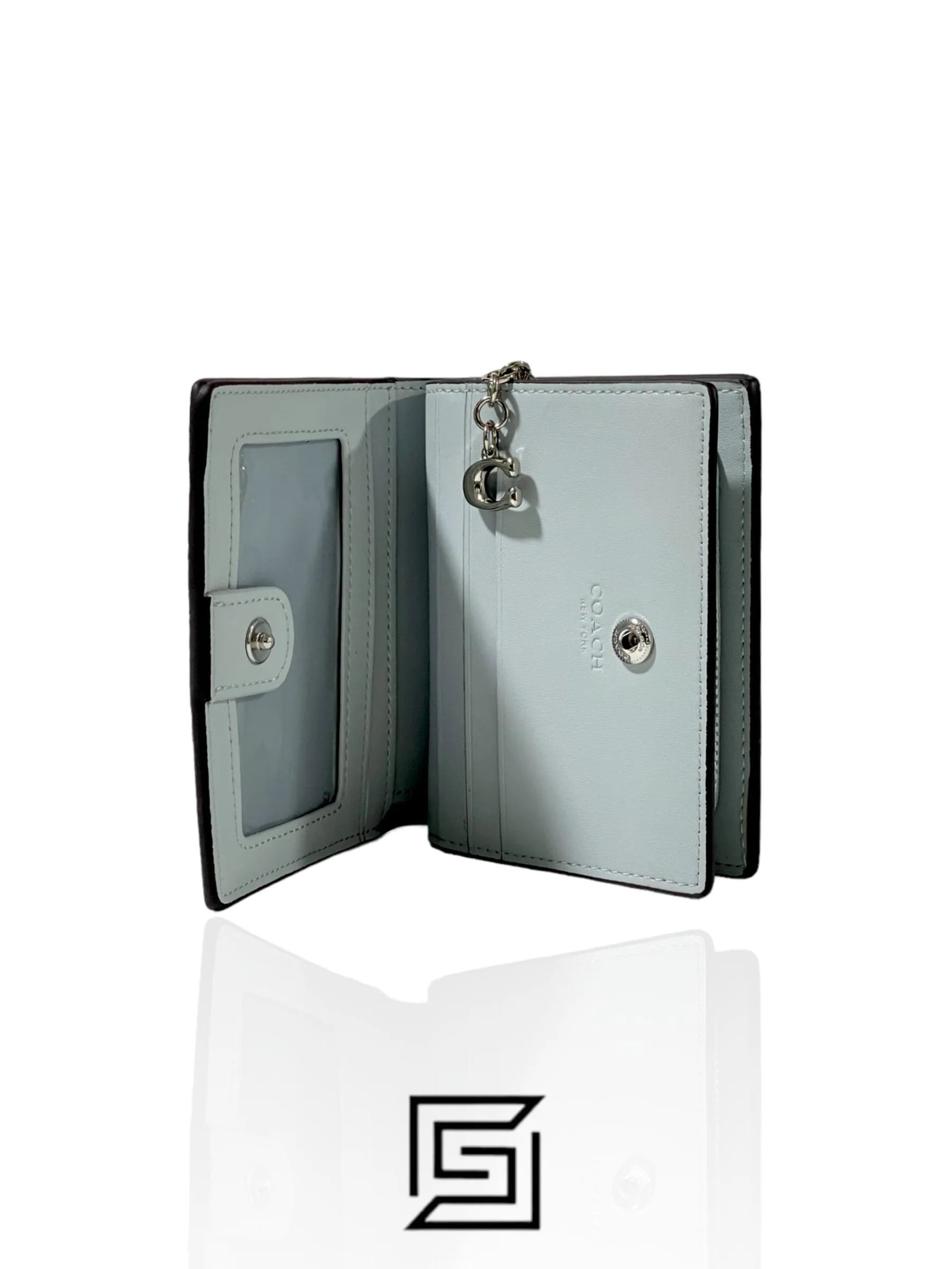 Leather,Wallets,Women Coach wallets Snap Wallet With Mystical Floral Print Sky Blue Style No. C8703 Coach