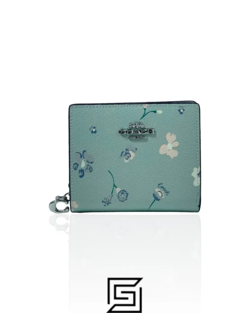 Leather,Wallets,Women Coach wallets Snap Wallet With Mystical Floral Print Sky Blue Style No. C8703 Coach