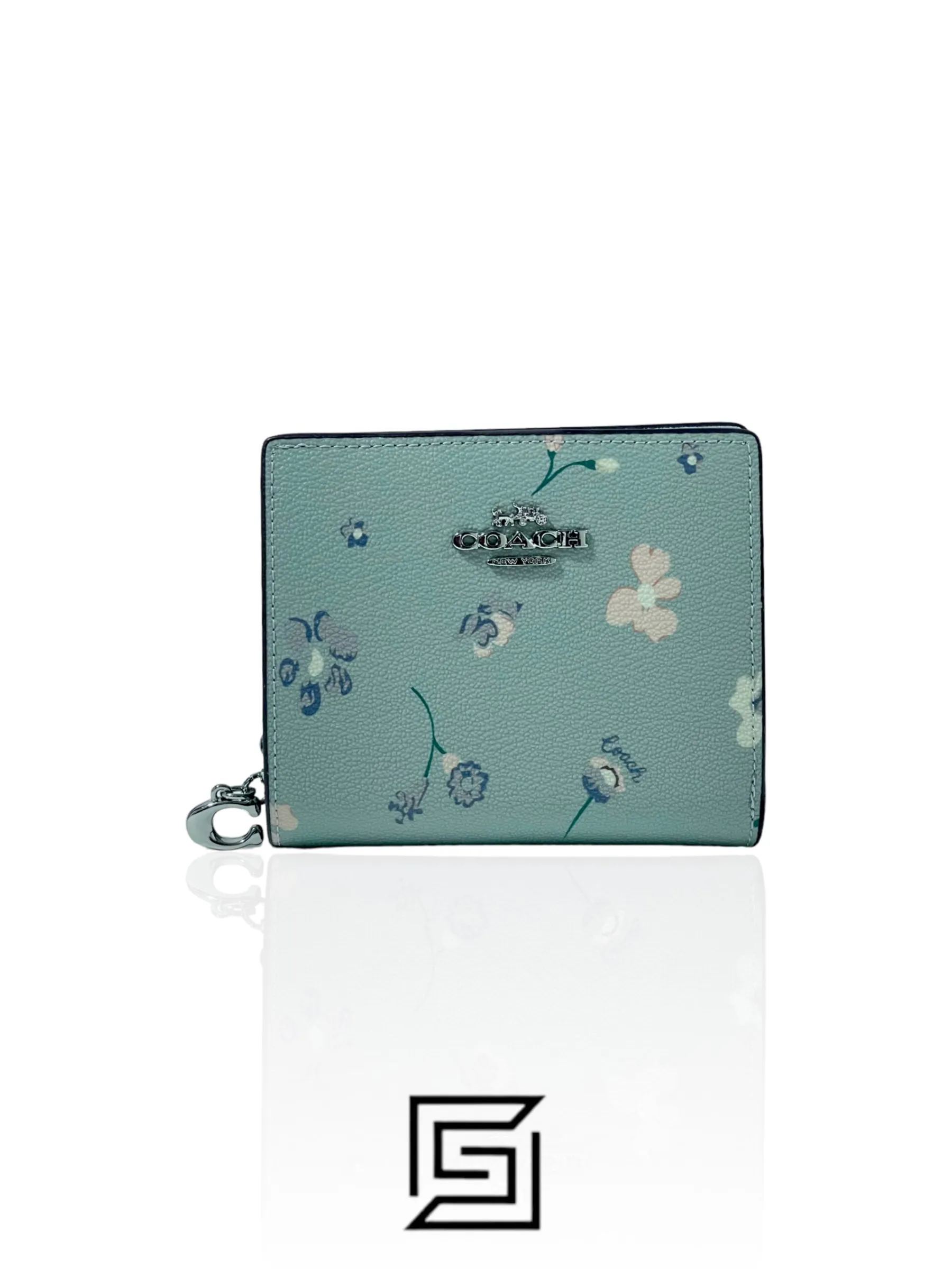 Leather,Wallets,Women Coach wallets Snap Wallet With Mystical Floral Print Sky Blue Style No. C8703 Coach