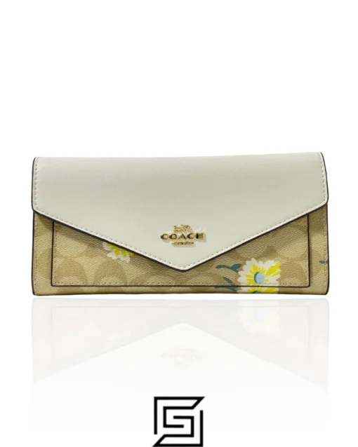Leather,Wallets,Women Coach wallets Slim Envelope Wallet In Signature Canvas With Daisy Print C3721 Coach
