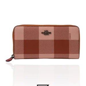 Leather,Wallets,Women wallets COACH ACCORDION ZIP WALLET WITH BUFFALO PLAID PRINT Pink F25966 Coach