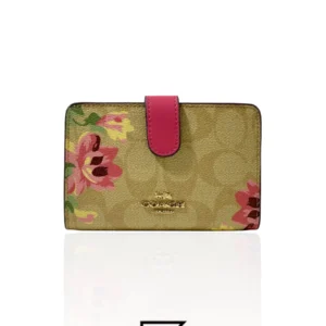 Leather,Wallets,Women Coach wallets MEDIUM CORNER ZIP WALLET IN SIGNATURE CANVAS WITH LILY PRINT F73374 Coach