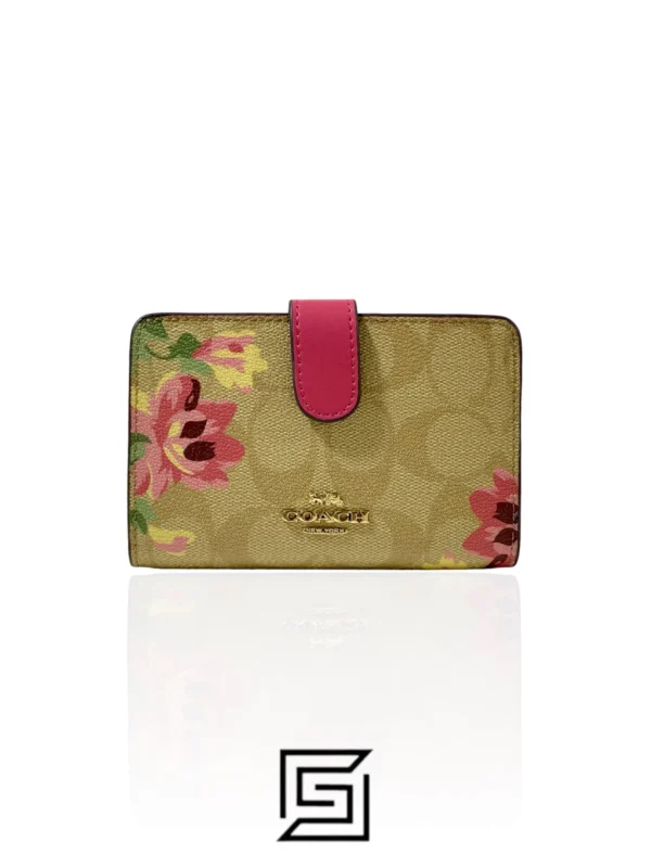 Leather,Wallets,Women Coach wallets MEDIUM CORNER ZIP WALLET IN SIGNATURE CANVAS WITH LILY PRINT F73374 Coach