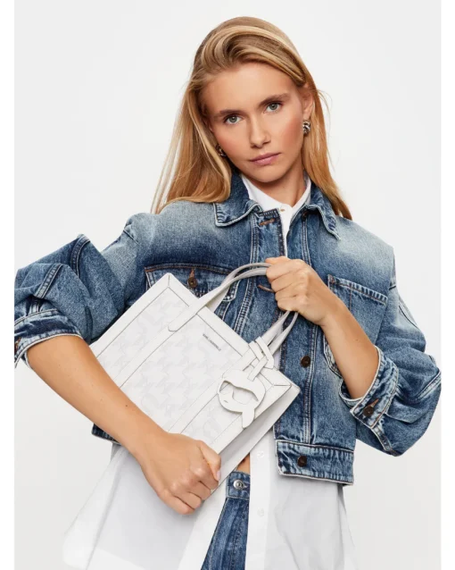 Bags,Leather,Women leather Karl Lagerfeld K/Ikonik 2.0 monogram small tote bag 230w3061 Off White Karl Lagerfeld