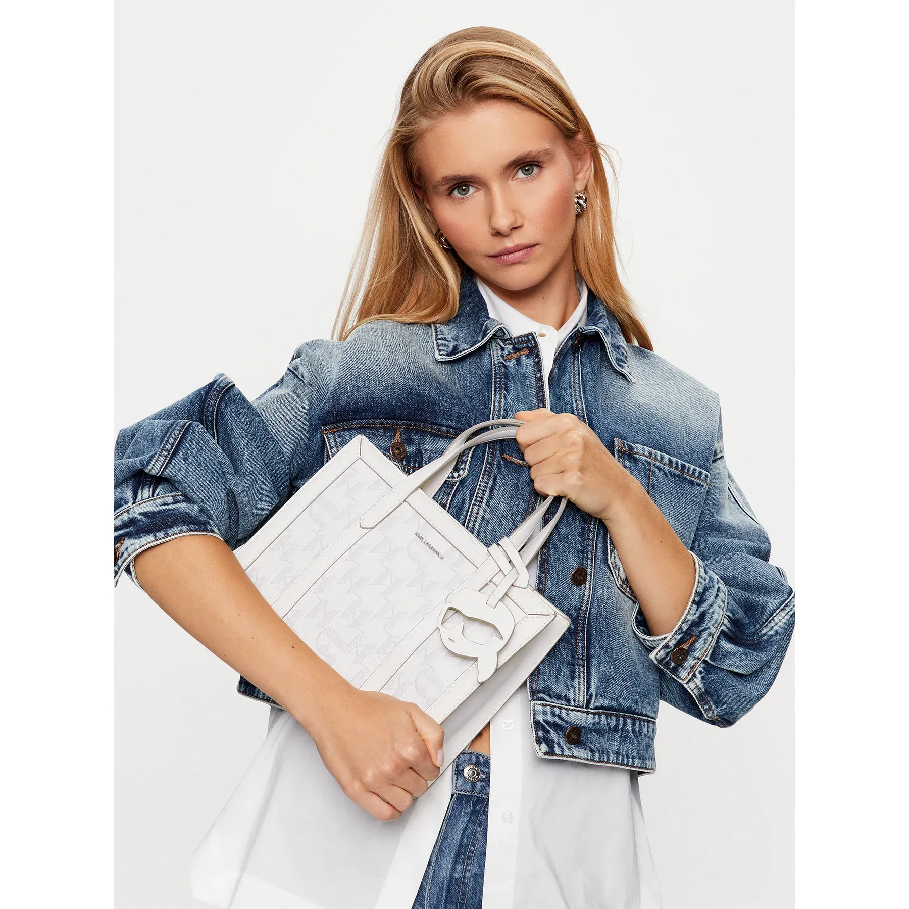 Bags,Leather,Women leather Karl Lagerfeld K/Ikonik 2.0 monogram small tote bag 230w3061 Off White Karl Lagerfeld