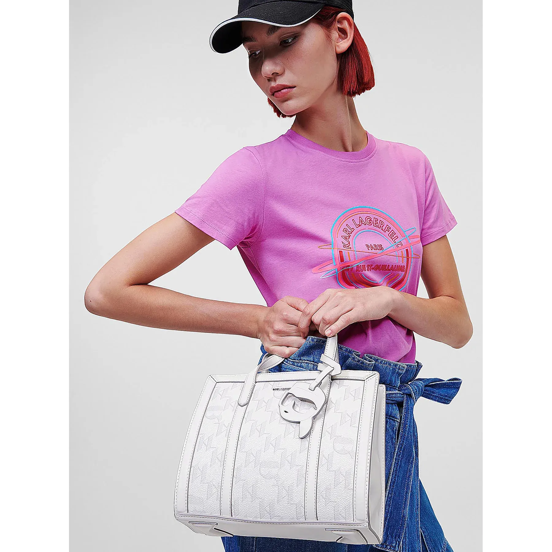 Bags,Leather,Women leather Karl Lagerfeld K/Ikonik 2.0 monogram small tote bag 230w3061 Off White Karl Lagerfeld