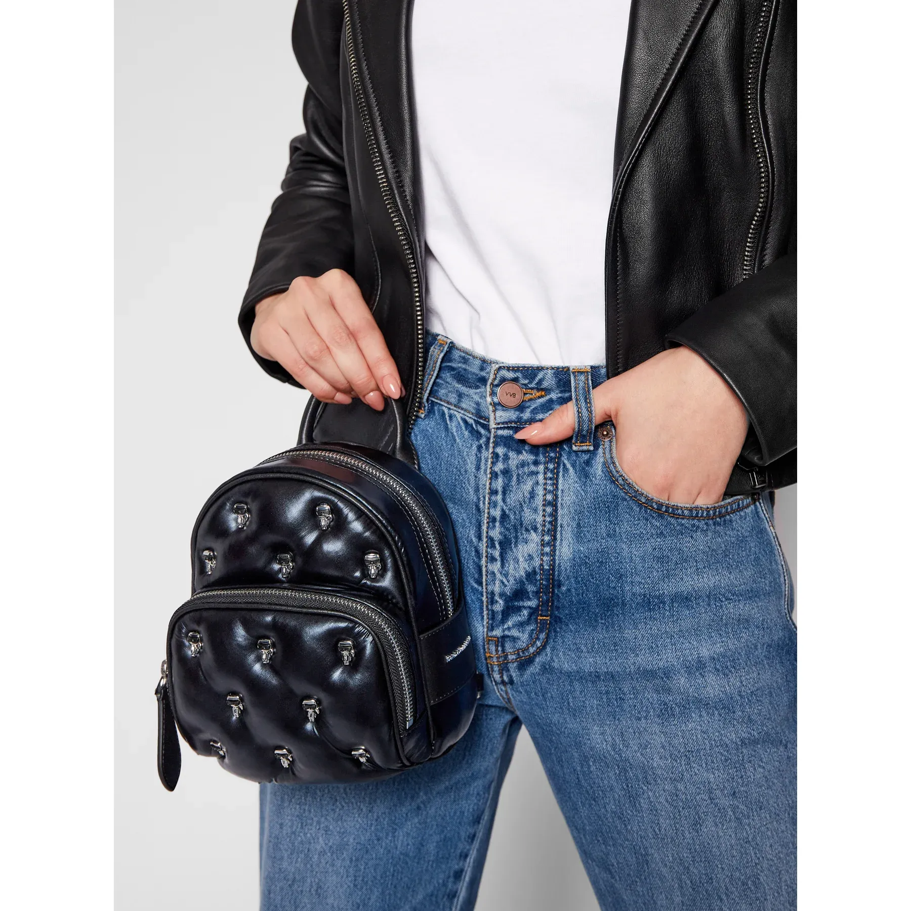Bags,Leather,Women leather KARL LAGERFELD Backpack 210W3098 Mtllc Blk A980 210W3098 Karl Lagerfeld