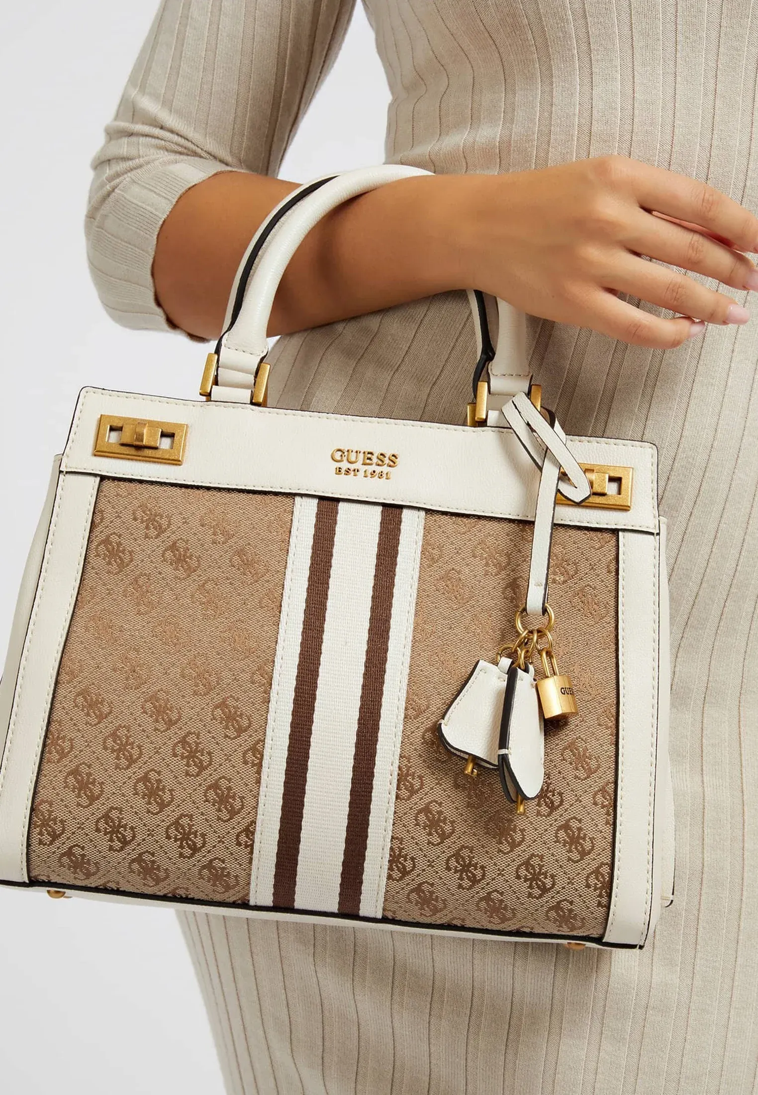 Bags,Leather,Women leather GUESS Katey Luxury Satchel JB787026 White Guess