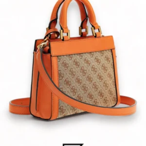 Bags,Leather,Women Guess leather Katey Jacquard Logo Mini Satchel Orange Guess