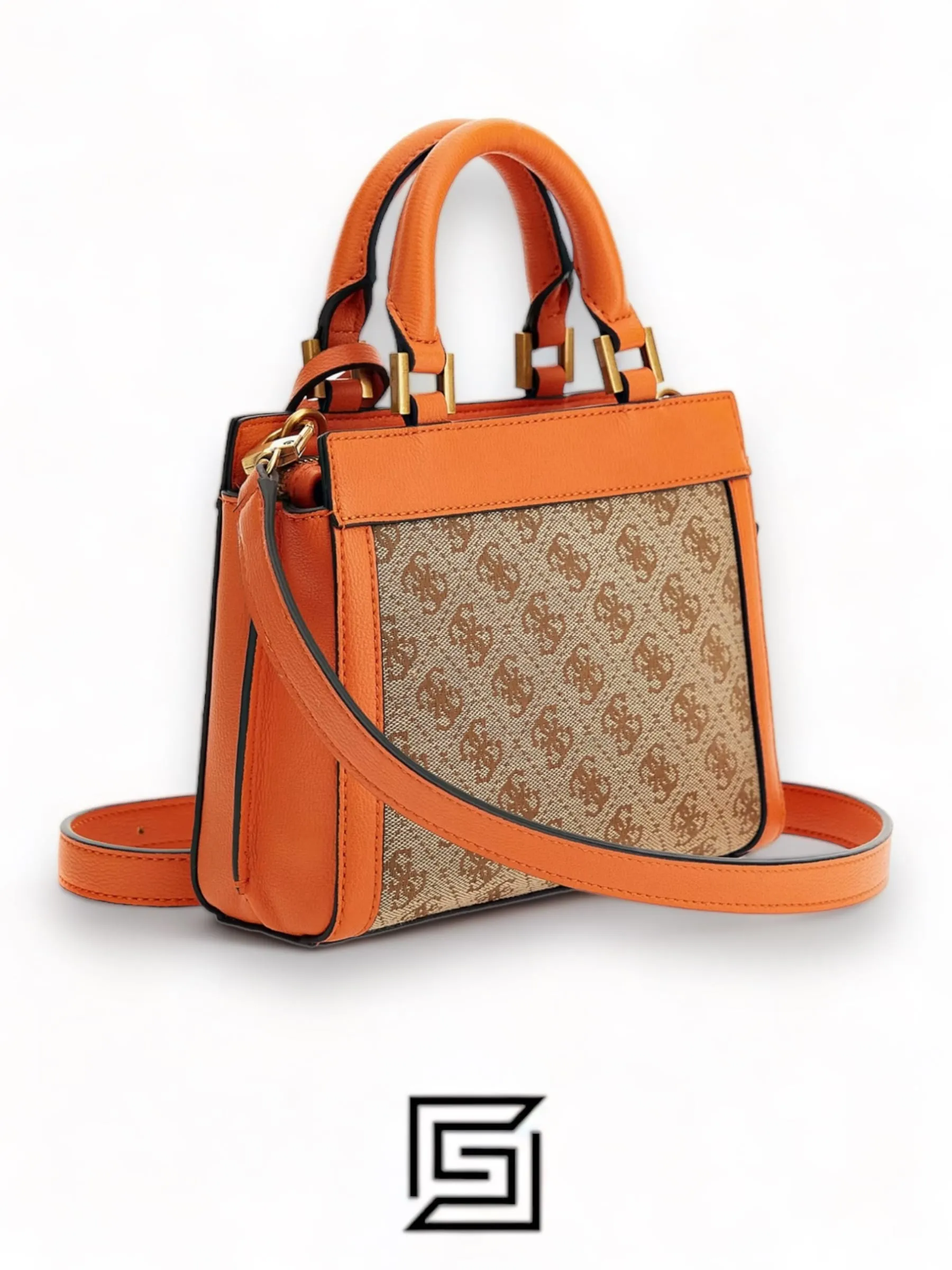 Bags,Leather,Women Guess leather Katey Jacquard Logo Mini Satchel Orange Guess